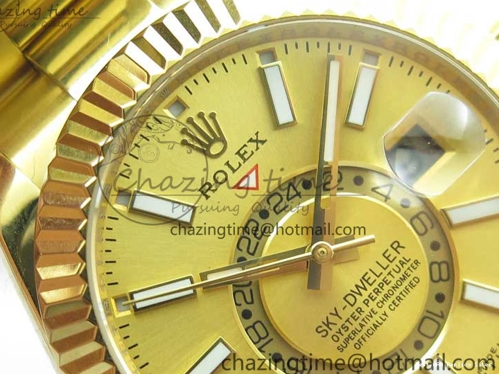 Best AAA Replica Sites YG 326934 Sky-Dweller YG on TravelReady Bracelet 2785 Dial A23J Gold AIF to 1217